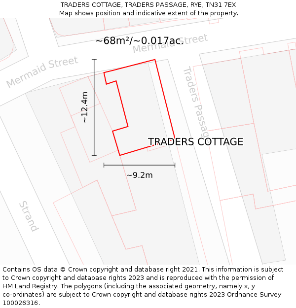 TRADERS COTTAGE, TRADERS PASSAGE, RYE, TN31 7EX: Plot and title map