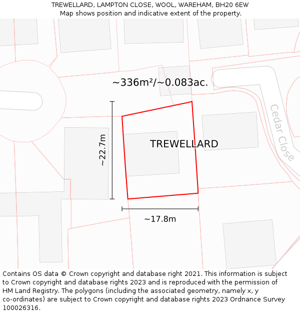 TREWELLARD, LAMPTON CLOSE, WOOL, WAREHAM, BH20 6EW: Plot and title map