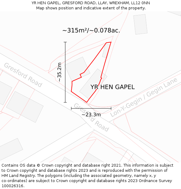 YR HEN GAPEL, GRESFORD ROAD, LLAY, WREXHAM, LL12 0NN: Plot and title map