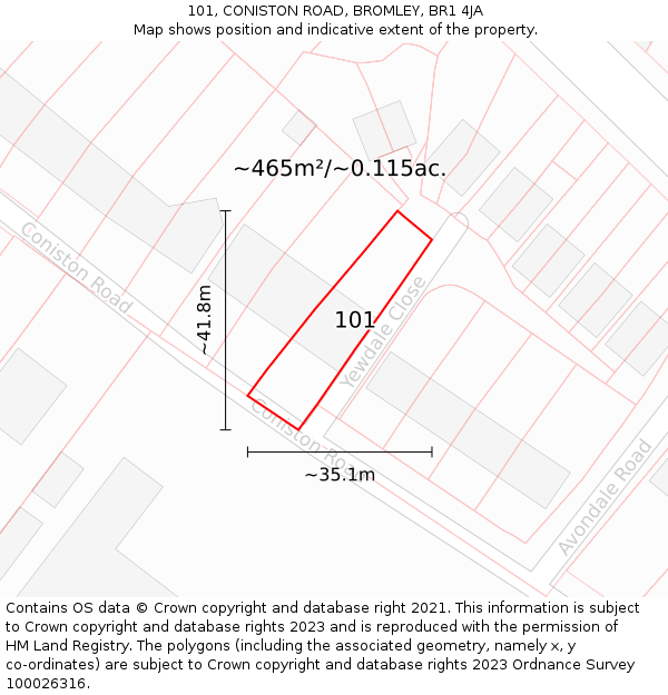 101, CONISTON ROAD, BROMLEY, BR1 4JA: Plot and title map