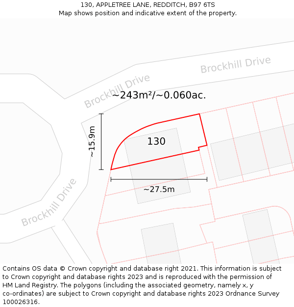 130, APPLETREE LANE, REDDITCH, B97 6TS: Plot and title map