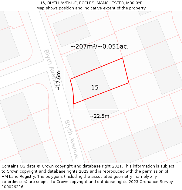 15, BLYTH AVENUE, ECCLES, MANCHESTER, M30 0YR: Plot and title map
