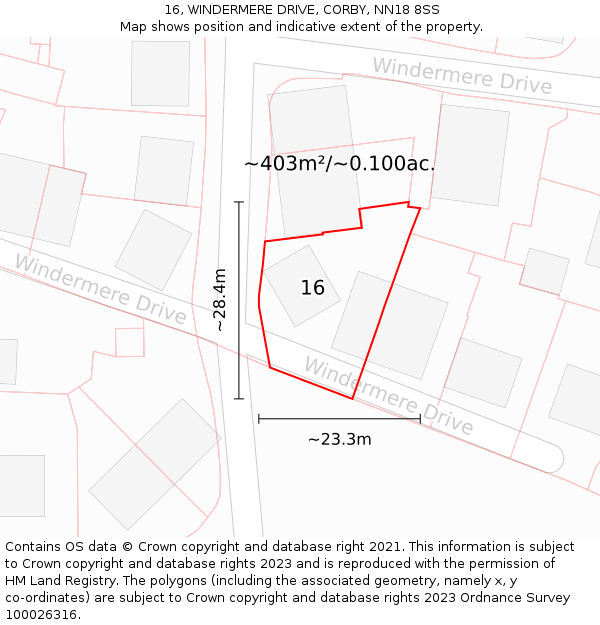 16, WINDERMERE DRIVE, CORBY, NN18 8SS: Plot and title map