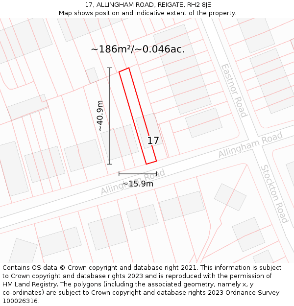 17, ALLINGHAM ROAD, REIGATE, RH2 8JE: Plot and title map