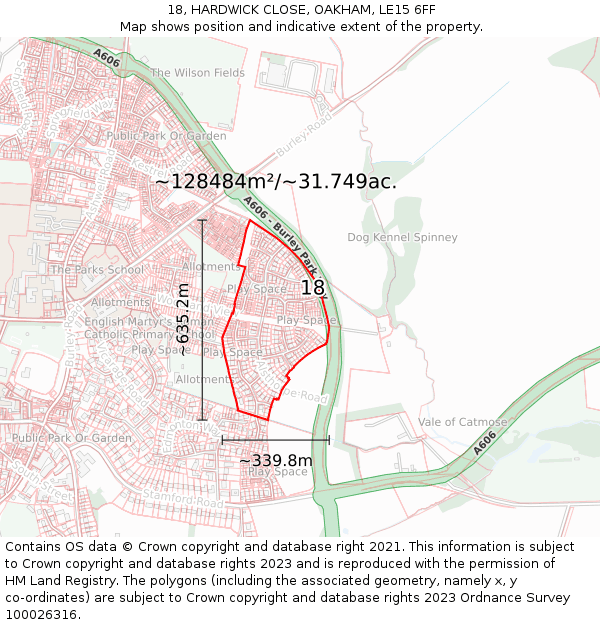 18, HARDWICK CLOSE, OAKHAM, LE15 6FF: Plot and title map