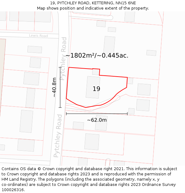 19, PYTCHLEY ROAD, KETTERING, NN15 6NE: Plot and title map