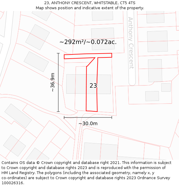 23, ANTHONY CRESCENT, WHITSTABLE, CT5 4TS: Plot and title map