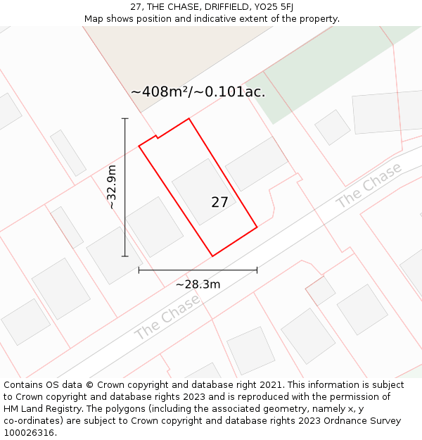 27, THE CHASE, DRIFFIELD, YO25 5FJ: Plot and title map