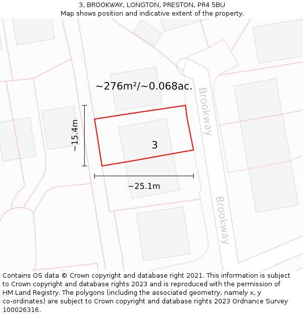 3, BROOKWAY, LONGTON, PRESTON, PR4 5BU: Plot and title map