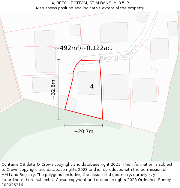 4, BEECH BOTTOM, ST ALBANS, AL3 5LP: Plot and title map