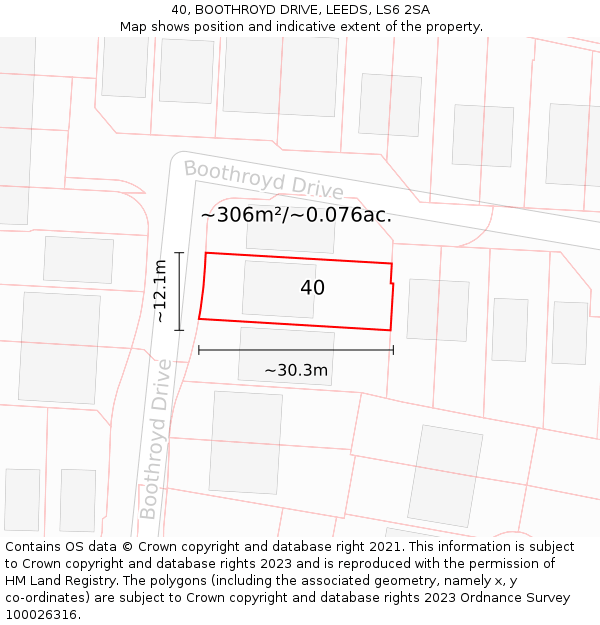 40, BOOTHROYD DRIVE, LEEDS, LS6 2SA: Plot and title map