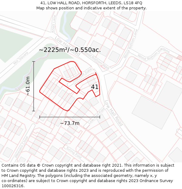 41, LOW HALL ROAD, HORSFORTH, LEEDS, LS18 4FQ: Plot and title map