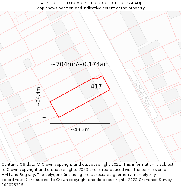 417, LICHFIELD ROAD, SUTTON COLDFIELD, B74 4DJ: Plot and title map