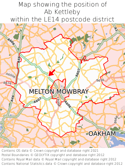 Map showing location of Ab Kettleby within LE14
