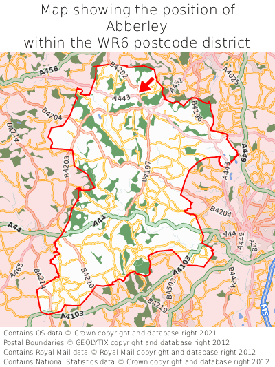 Map showing location of Abberley within WR6