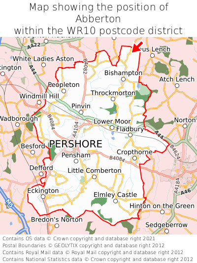 Map showing location of Abberton within WR10