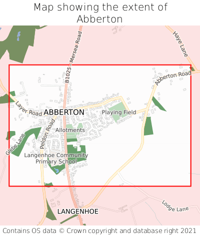 Map showing extent of Abberton as bounding box