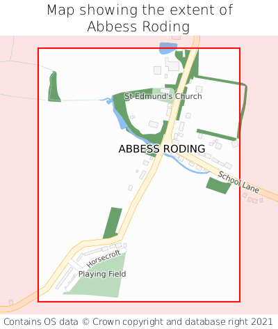 Map showing extent of Abbess Roding as bounding box