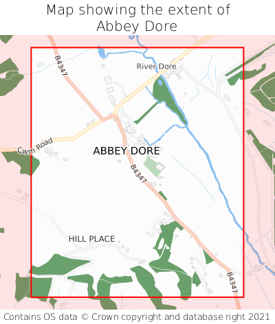 Map showing extent of Abbey Dore as bounding box