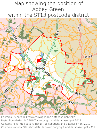 Map showing location of Abbey Green within ST13