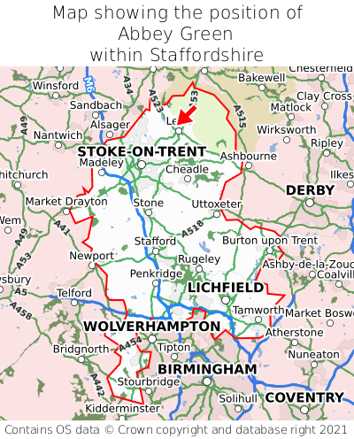 Map showing location of Abbey Green within Staffordshire