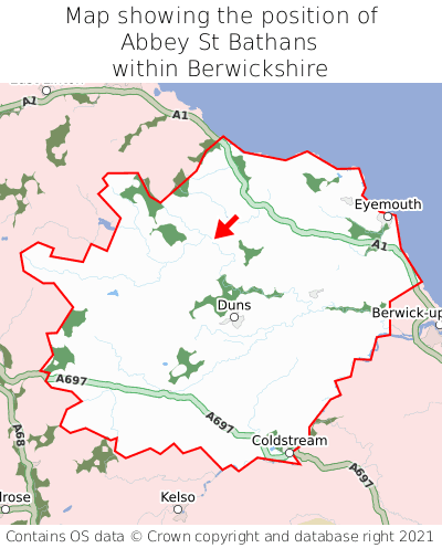 Map showing location of Abbey St Bathans within Berwickshire