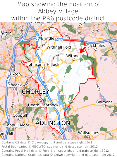 Map showing location of Abbey Village within PR6