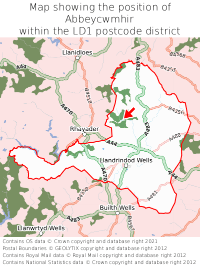 Map showing location of Abbeycwmhir within LD1