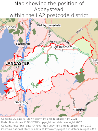 Map showing location of Abbeystead within LA2