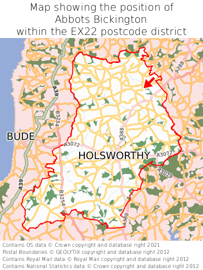Map showing location of Abbots Bickington within EX22