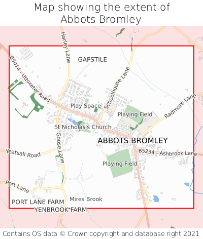 Map showing extent of Abbots Bromley as bounding box