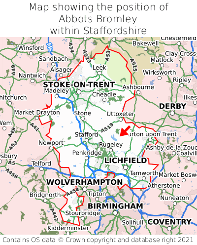 Map showing location of Abbots Bromley within Staffordshire