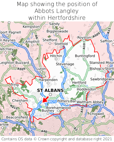Map showing location of Abbots Langley within Hertfordshire