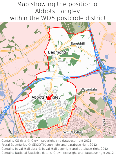 Map showing location of Abbots Langley within WD5