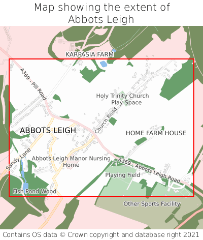 Map showing extent of Abbots Leigh as bounding box