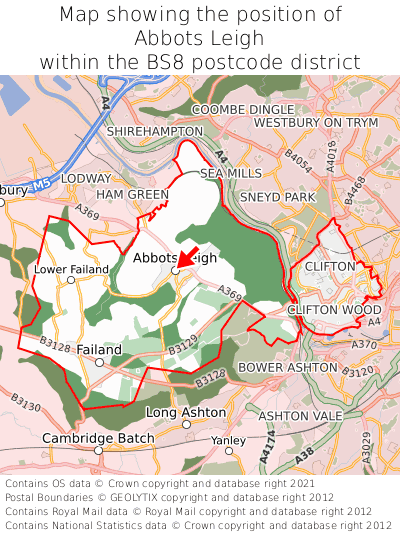 Map showing location of Abbots Leigh within BS8