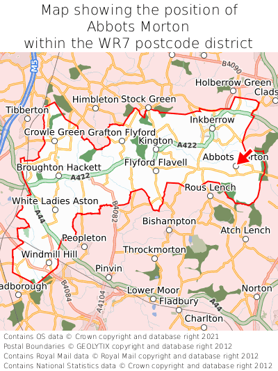 Map showing location of Abbots Morton within WR7