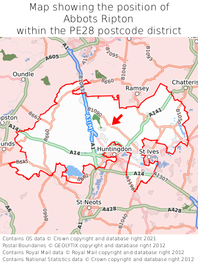 Map showing location of Abbots Ripton within PE28