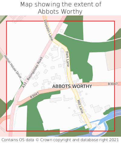 Map showing extent of Abbots Worthy as bounding box