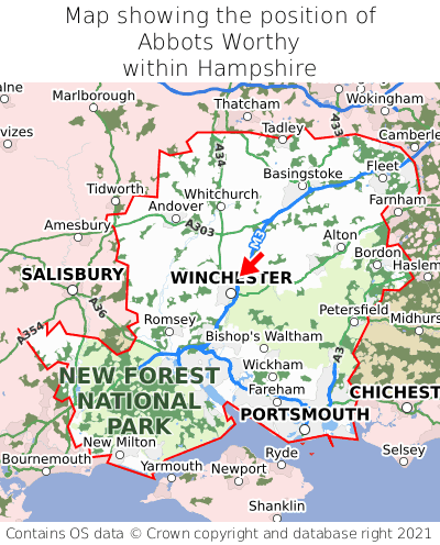 Map showing location of Abbots Worthy within Hampshire