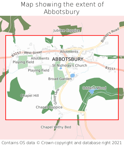 Map showing extent of Abbotsbury as bounding box