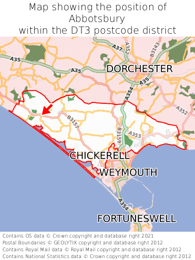 Map showing location of Abbotsbury within DT3