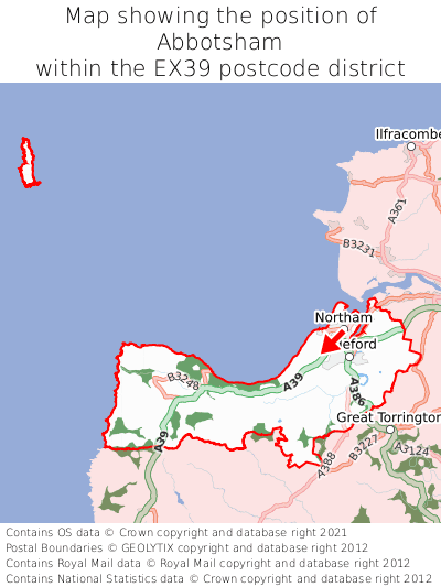 Map showing location of Abbotsham within EX39