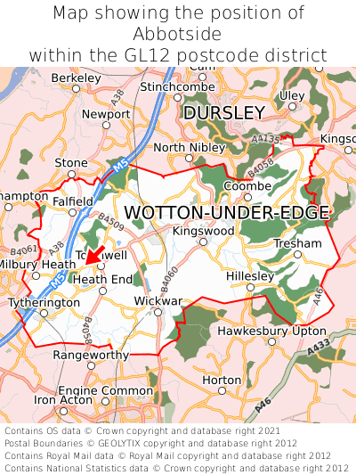Map showing location of Abbotside within GL12