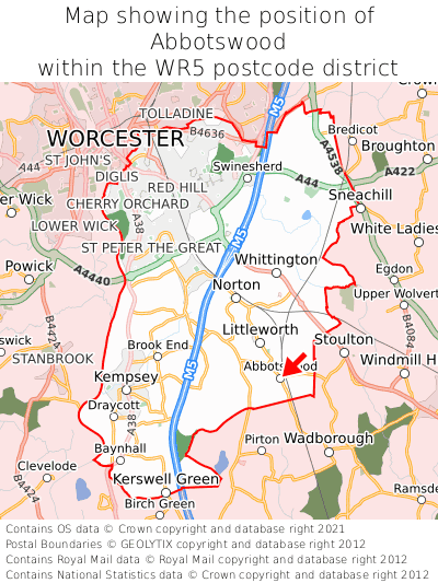 Map showing location of Abbotswood within WR5