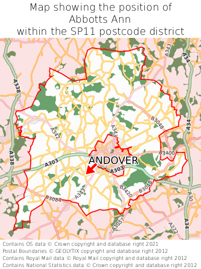 Map showing location of Abbotts Ann within SP11