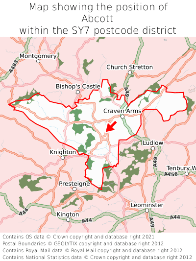 Map showing location of Abcott within SY7