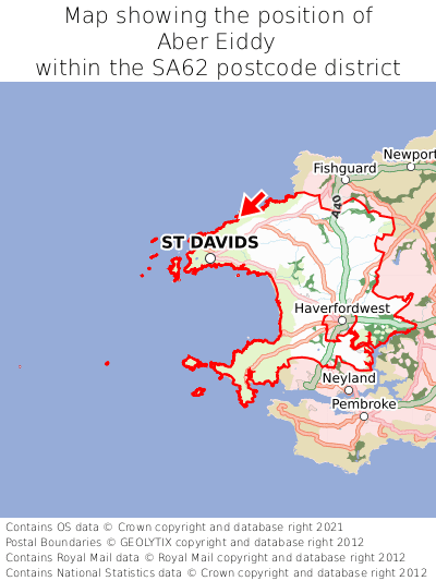 Map showing location of Aber Eiddy within SA62