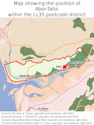 Map showing location of Aber-Tafol within LL35