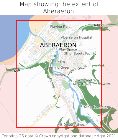 Map showing extent of Aberaeron as bounding box